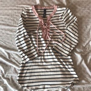 Pink suede lace up elbow sleeve top